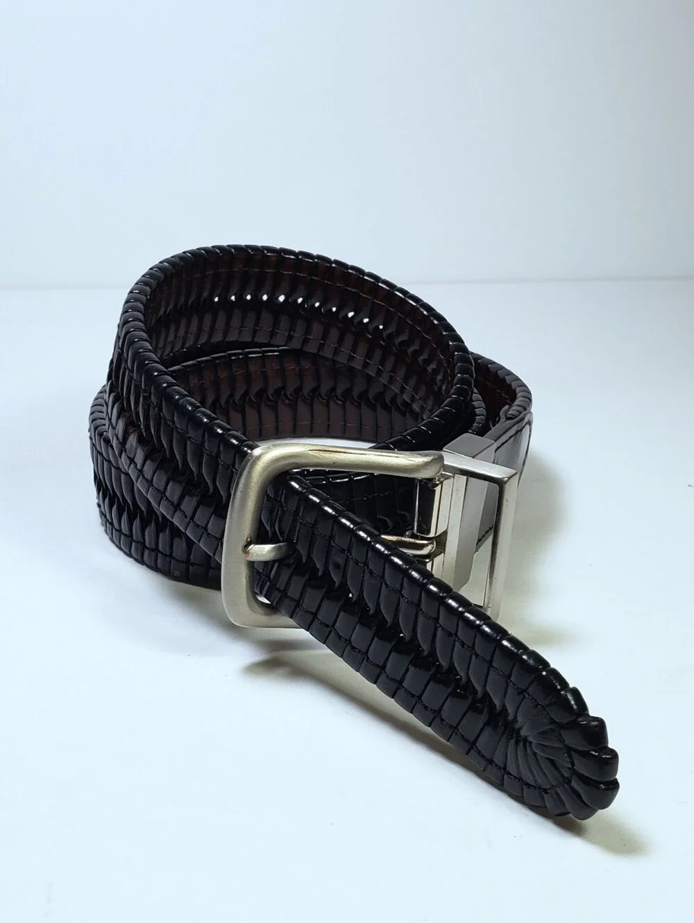 Mens 2 In 1 Reversible Braided Leather Belt